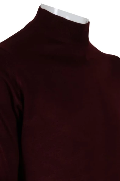 Erkek Bordo Kazak Yarım Balıkçı Yünlü Klasik Normal Kesim RAR00795 - 4