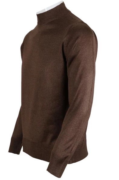 Erkek Kahverengi Kazak Yarım Balıkçı Yünlü Klasik Normal Kesim RAR00799 - 3