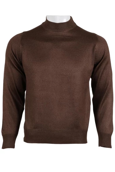 Erkek Kahverengi Kazak Yarım Balıkçı Yünlü Klasik Normal Kesim RAR00799