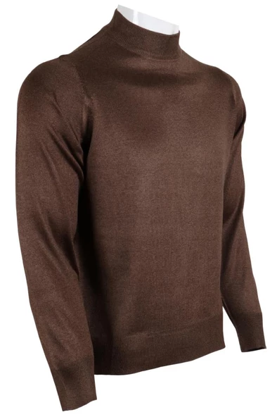 Erkek Kahverengi Kazak Yarım Balıkçı Yünlü Klasik Normal Kesim RAR00799 - 2