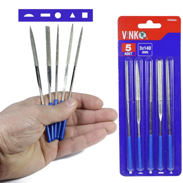 Vinko Elmas Eğe Takımı İzole Saplı 5 Parça 30x140 mm