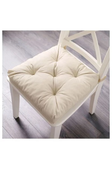 Malında 40/35x38x7 Cm Sandelye Minderi Ekru Cırt Cırt Bantlı - 2