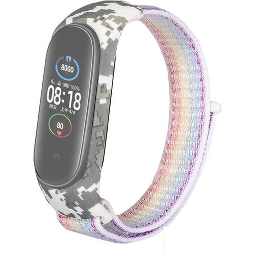 Gpack Xiaomi Mi Band 5 Kordon Kumaş CırtCırt Kamuflaj Desenli Karışık Renk