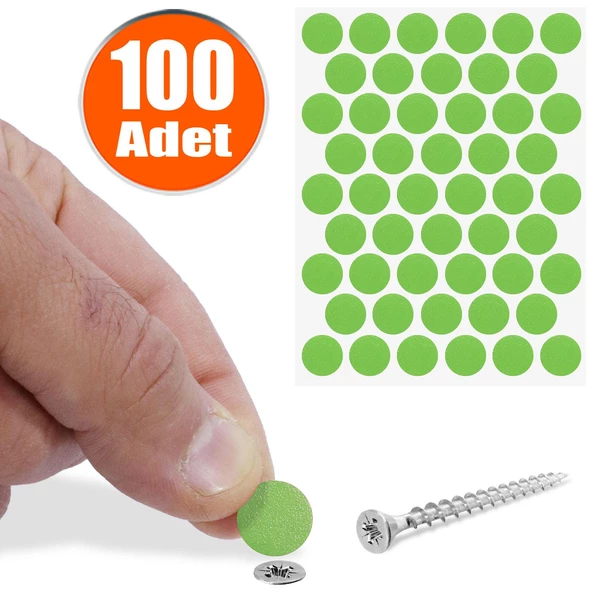 Yapışkanlı Vida Tapası Tıpası Çim Yeşil Vida Kapatıcı Kapağı (100 ADET)