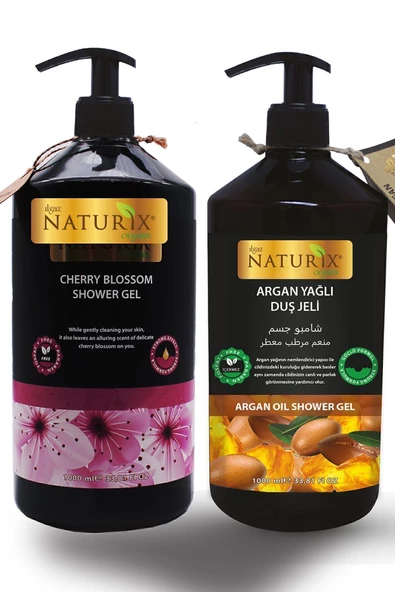 Argan Yağlı Duş Jeli & Japon Kirazı Çiçeği Duş Jeli 2'li Set Nemlendirici ve Ferahlatıcı 1000 Ml