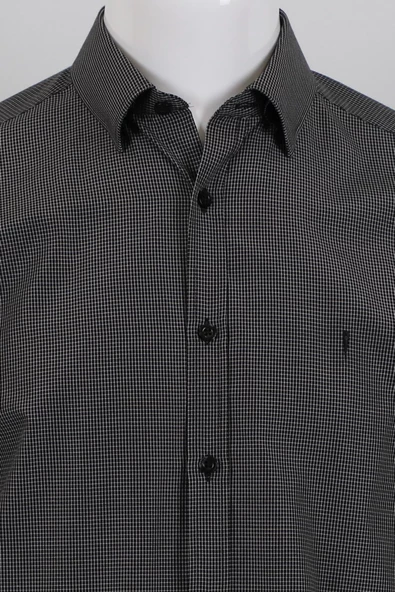 Uzun Kol Regular Fit Desenli Siyah Gömlek - 3