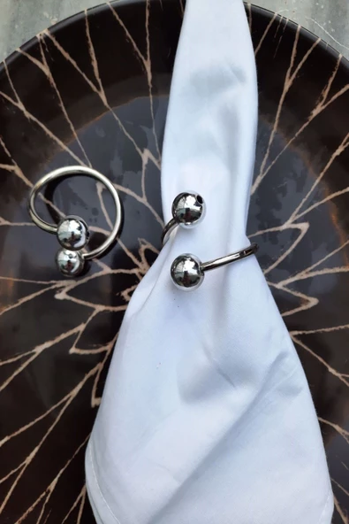 12 Adet Gümüş Metal Halkalı Parlak Gümüş Boncuklu Peçete Yüzüğü - Resim 3