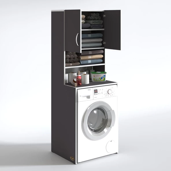 Kenzlife çamaşır makinesi dolabı hayzum gri 180*066*55 banyo kiler çift kapaklı arkalıklı - Resim 2