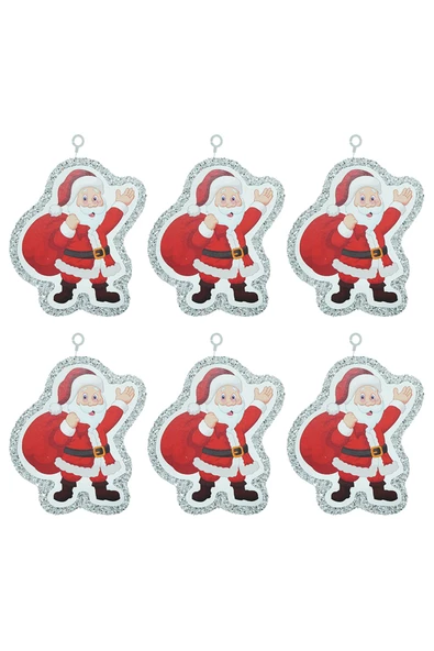 Yılbaşı Simli Noel Baba Strafor Süs Gümüş 6'lı - 2