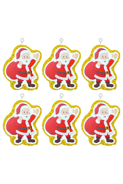 Yılbaşı Simli Noel Baba Strafor Süs Altın 6'lı - 2