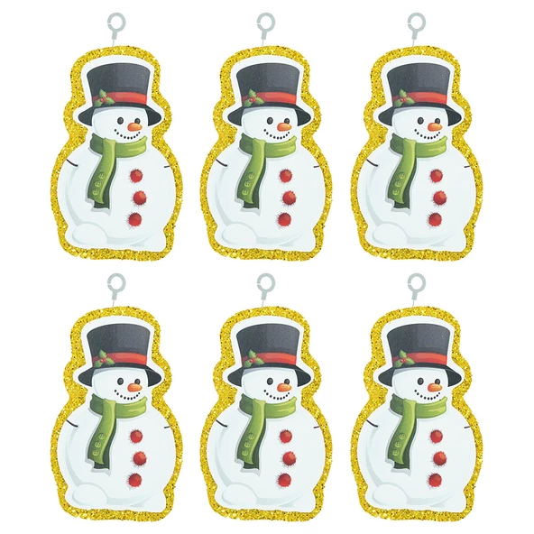 Yılbaşı Simli Kardan Adam Strafor Süs Altın 6'lı ürün görseli