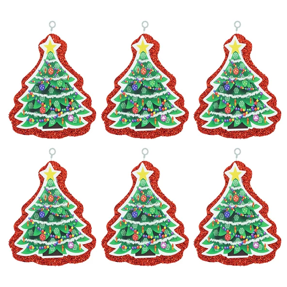 Yılbaşı Simli Çam Ağacı Strafor Süs Kırmızı 6'lı ürün görseli