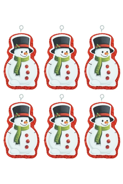 Yılbaşı Simli Kardan Adam Strafor Süs Kırmızı 6'lı - 2