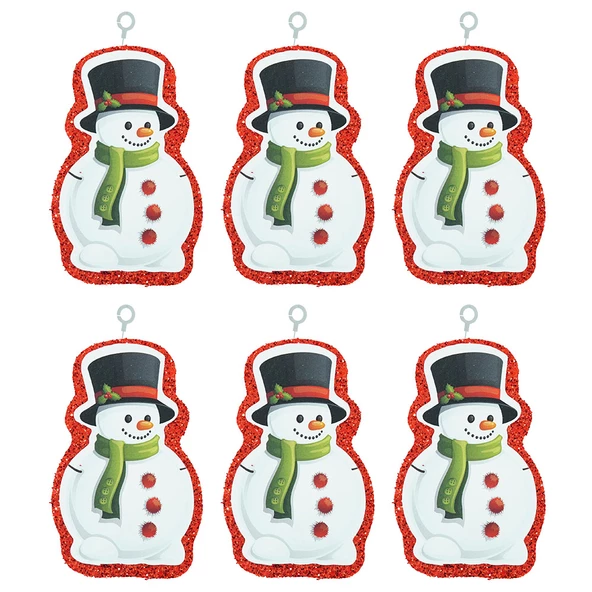 Yılbaşı Simli Kardan Adam Strafor Süs Kırmızı 6'lı