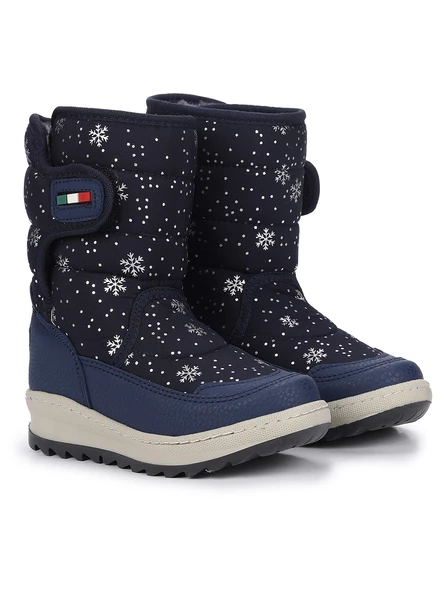 Kiko Kids Tila Kar Desenli Cırtlı Kız Çocuk Kar Bot Ayakkabı Lacivert - 3