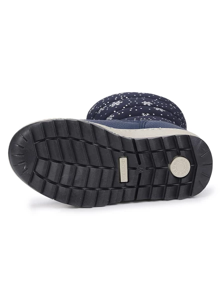 Kiko Kids Tila Kar Desenli Cırtlı Kız Çocuk Kar Bot Ayakkabı Lacivert - 6