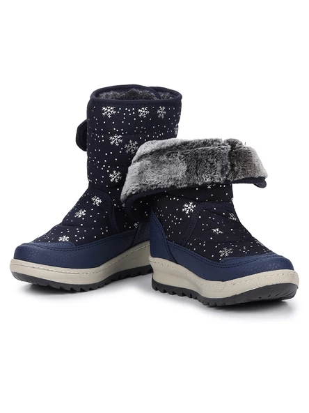 Kiko Kids Tila Kar Desenli Cırtlı Kız Çocuk Kar Bot Ayakkabı Lacivert - 2