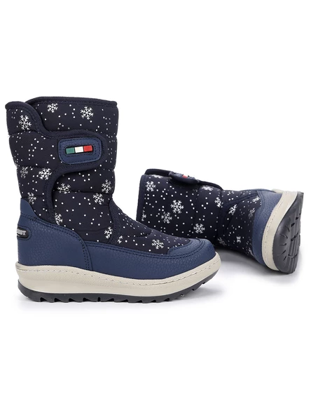 Kiko Kids Tila Kar Desenli Cırtlı Kız Çocuk Kar Bot Ayakkabı Lacivert - 7