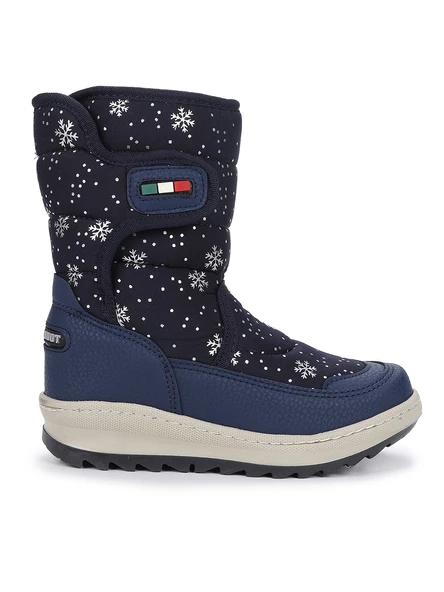 Kiko Kids Tila Kar Desenli Cırtlı Kız Çocuk Kar Bot Ayakkabı Lacivert - 4