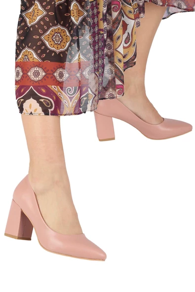Pudra Stiletto Kalın Topuklu Ayakkabı - Erkly