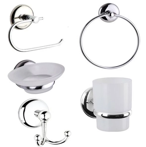 SAS Yuvarlak Havluluklu 5li Banyo Aksesuar Seti Kapaklı KROM - Resim 7