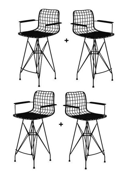 Knsz kafes tel bar sandalyesi 4 lü zengin syhsyh kolçaklı 75 cm oturma yüksekliği ofis cafe bahçe mutfak