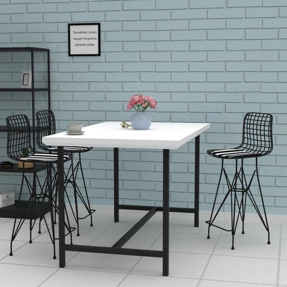 Knsz orta boy tel bar sandalyesi 1 li mağrur syhtuan 65 cm oturma yüksekliği mutfak bahçe cafe ofis - Resim 3