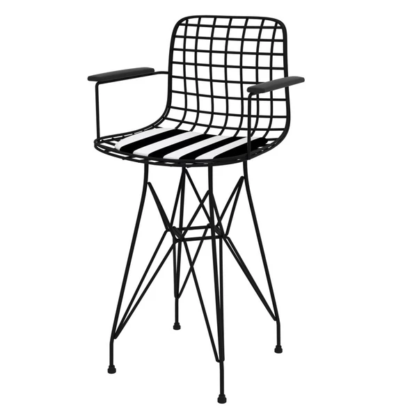 Knsz ufak boy tel bar sandalyesi 1 li uslu syhtuan kolçaklı 55 cm oturma yüksekliği mutfak bahçe cafe ofis ürün görseli