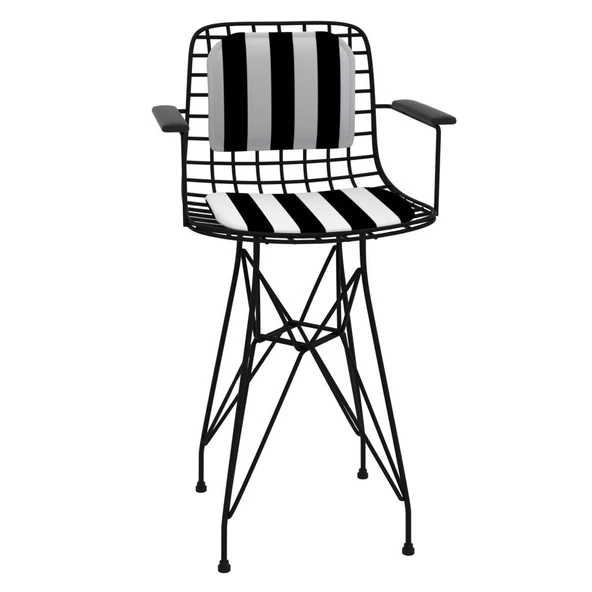 Knsz ufak boy tel bar sandalyesi 1 li uslu syhtuan kolçaklı sırt minderli 55 cm oturma yüksekliği mutfak bahçe cafe ofis - Resim 2