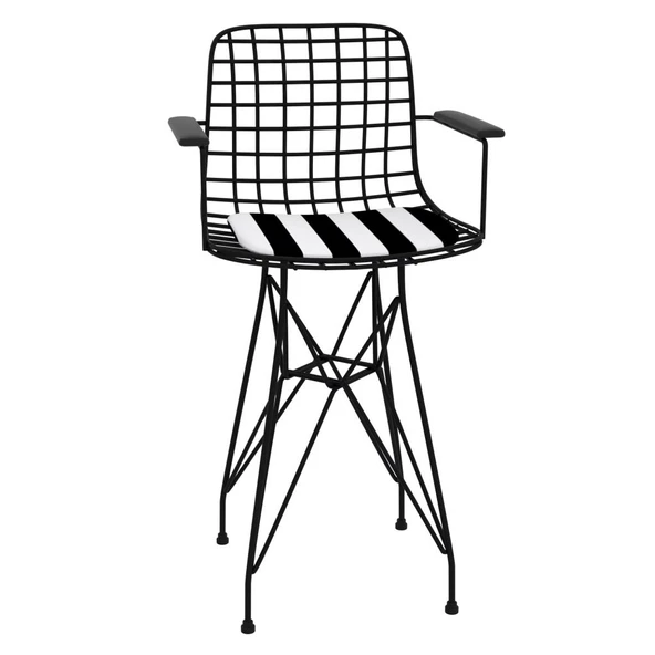 Knsz ufak boy tel bar sandalyesi 1 li uslu syhtuan kolçaklı 55 cm oturma yüksekliği mutfak bahçe cafe ofis - Resim 2