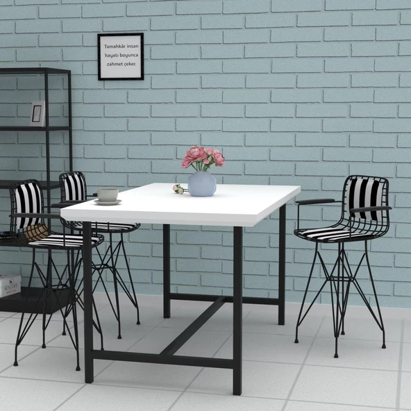 Knsz ufak boy tel bar sandalyesi 1 li uslu syhtuan kolçaklı sırt minderli 55 cm oturma yüksekliği mutfak bahçe cafe ofis - Resim 3