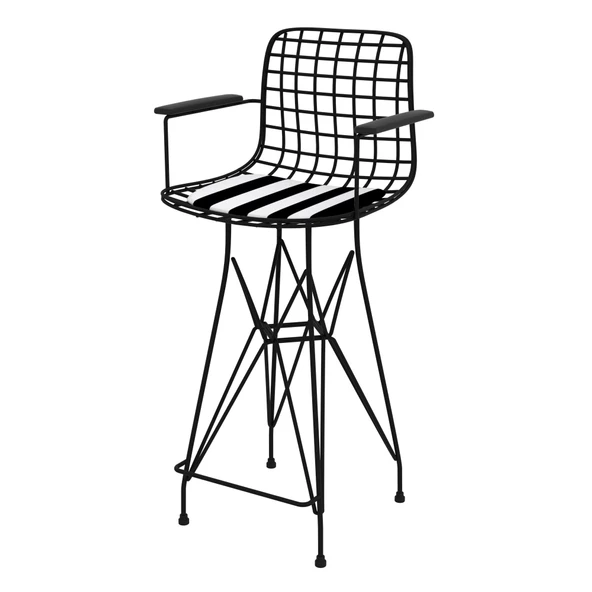 Knsz orta boy tel bar sandalyesi 1 li mağrur syhtuan kolçaklı 65 cm oturma yüksekliği mutfak bahçe cafe ofis ürün görseli 1