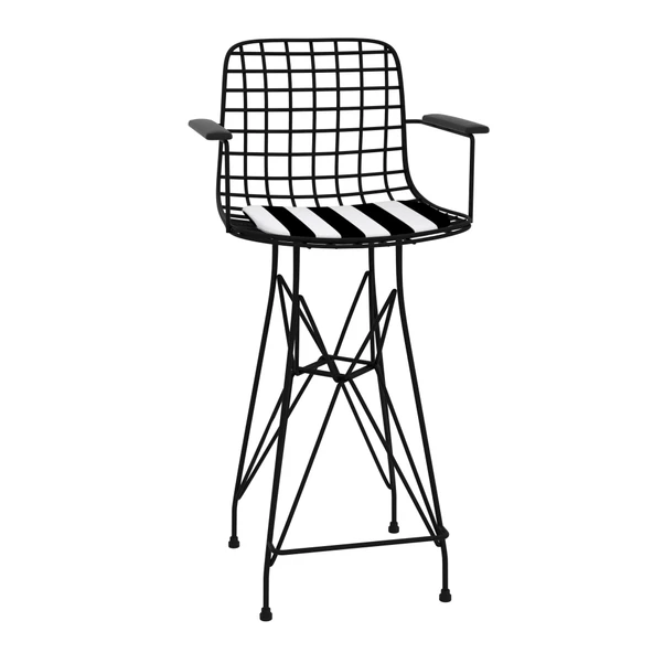 Knsz orta boy tel bar sandalyesi 1 li mağrur syhtuan kolçaklı 65 cm oturma yüksekliği mutfak bahçe cafe ofis - Resim 2