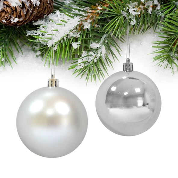 Yılbaşı Çam Ağacı Süsü Gümüş Parlak - Mat Top 6 cm 6'lı ürün görseli