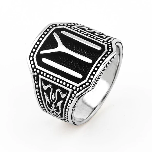 Kayı Boyu Tasarımlı 925 Ayar Gümüş Erkek Yüzük - Resim 3