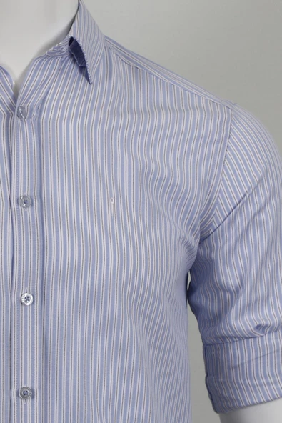 Uzun Kol Slim Fit Çizgili Gömlek - 8