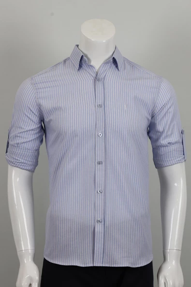 Uzun Kol Slim Fit Çizgili Gömlek - 6