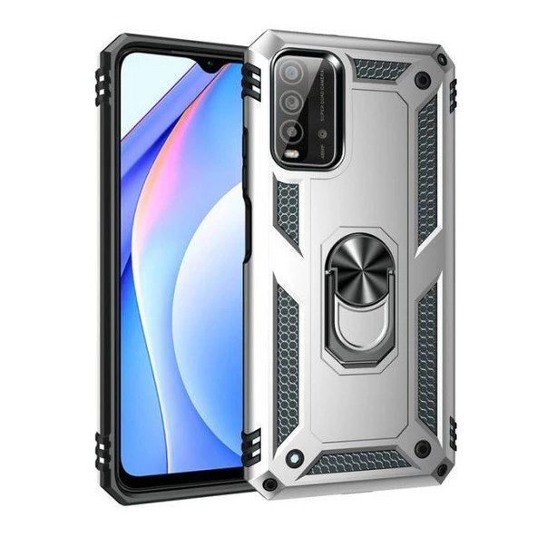 Gpack Xiaomi Poco M3 Kılıf Vega Tank Standlı Yüzüklü MıknatıslıNano Glass - 8