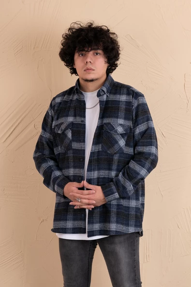 MUGİ RAHAT KESİM EKOSELİ ÇİFT CEPLİ ERKEK ODUNCU GÖMLEK - Resim 7