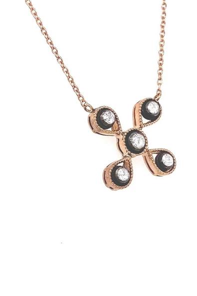 8 Ayar Altın 0.17 Ct Elmas Çiçek Desenli Kadın Kolye - 3