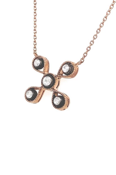 8 Ayar Altın 0.17 Ct Elmas Çiçek Desenli Kadın Kolye - 4