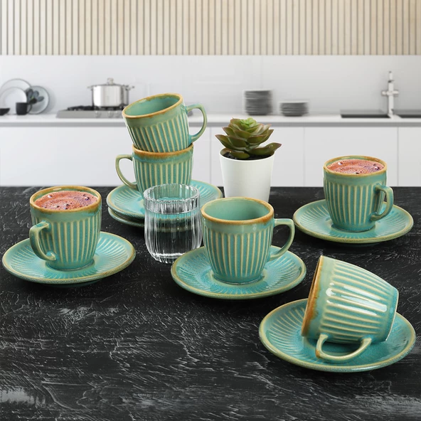 Keramika Teal Line Kahve Fincan Takımı 12 Parça 6 Kişilik - 2