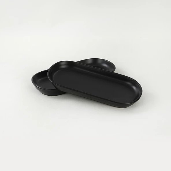 Keramika Mat Siyah Noyan Kayık Tabak 2 Adet 26 Cm - 3