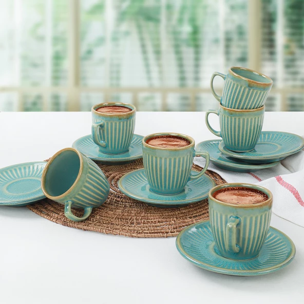 Keramika Teal Line Kahve Fincan Takımı 12 Parça 6 Kişilik - 3