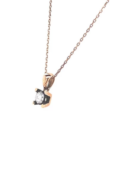 8 Ayar Altın 0.20 Ct Elmas Tektaş Kadın Kolye - 4