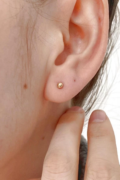 3 Mm Yeşil Küçük Top Küpe 14 Ayar Altın Kadın - 3