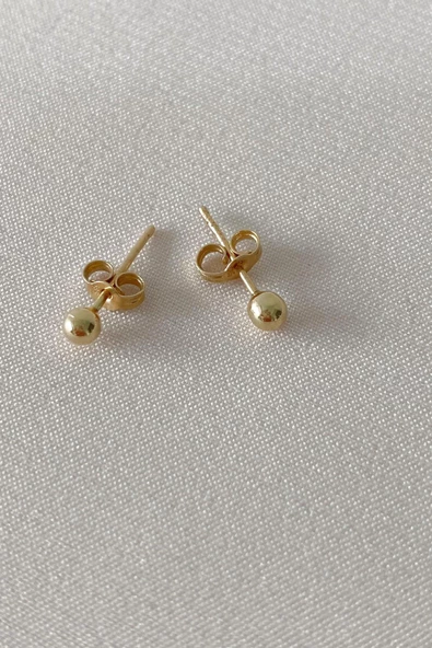 3 Mm Yeşil Küçük Top Küpe 14 Ayar Altın Kadın - 2