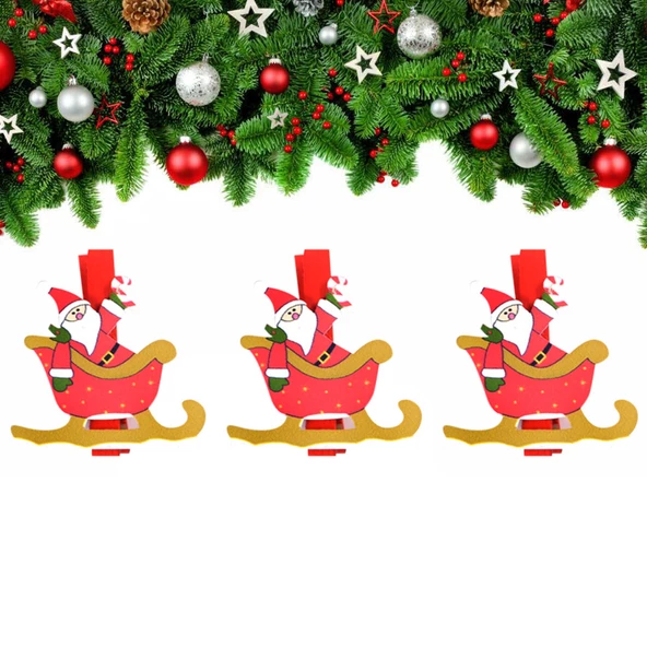 Yılbaşı Kızak Motifli Noel Baba Dekoratif Mandal 6'lı