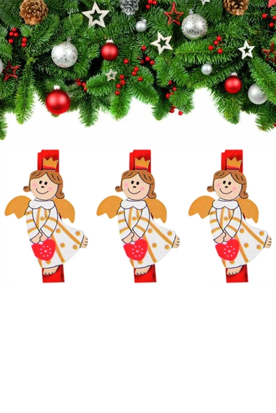 Yılbaşı Melek Desenli Dekoratif Mandal 6'lı - 2