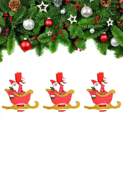 Yılbaşı Kızak Motifli Noel Baba Dekoratif Mandal 6'lı - 2